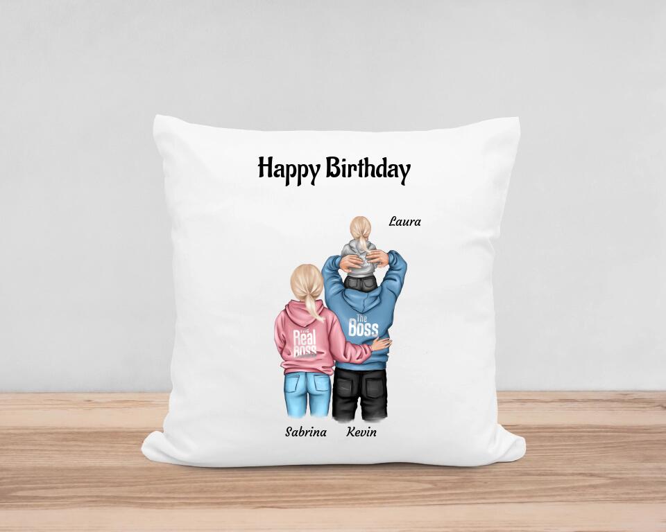 Junge & Mädchen Geburtstag Geschenk Kissen Bild mit Eltern - Cantty