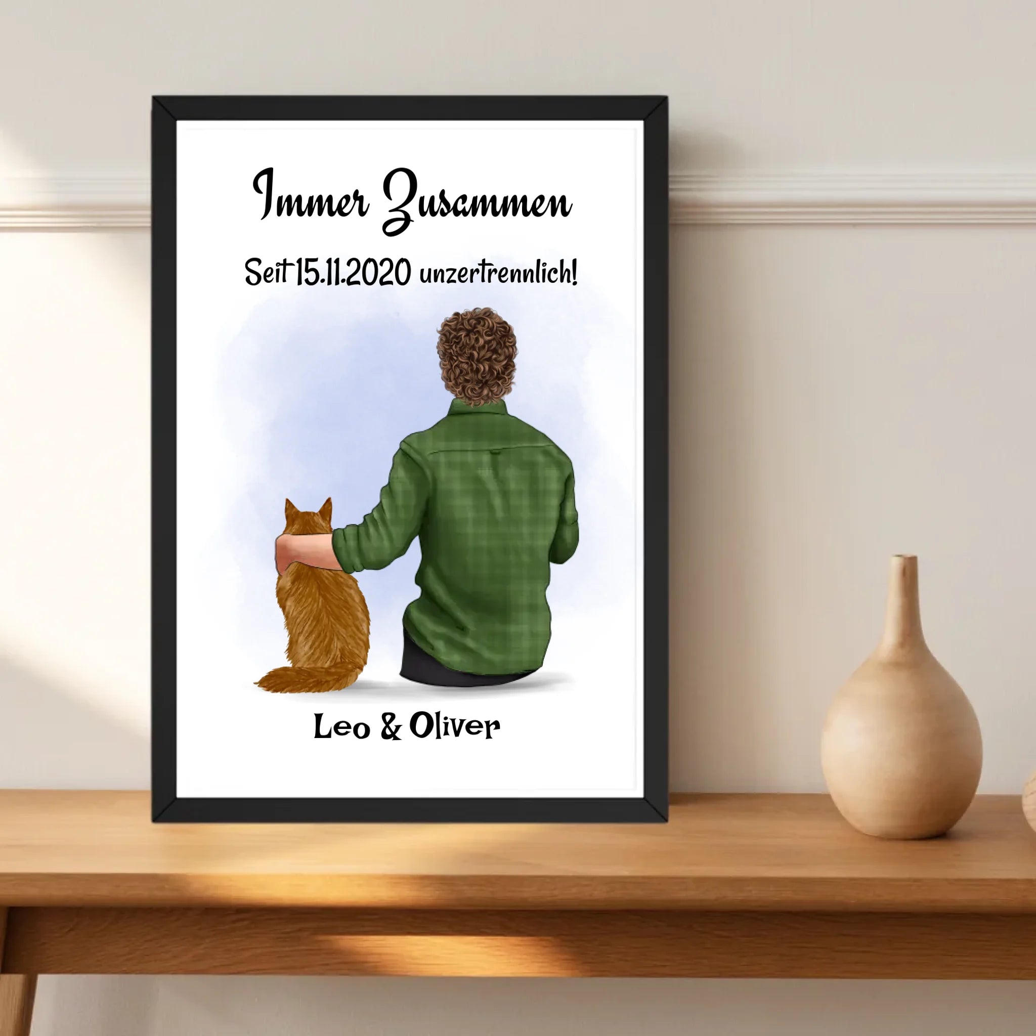 Junge mit Katze Geschenk Bild Poster Karte personalisiert - Cantty