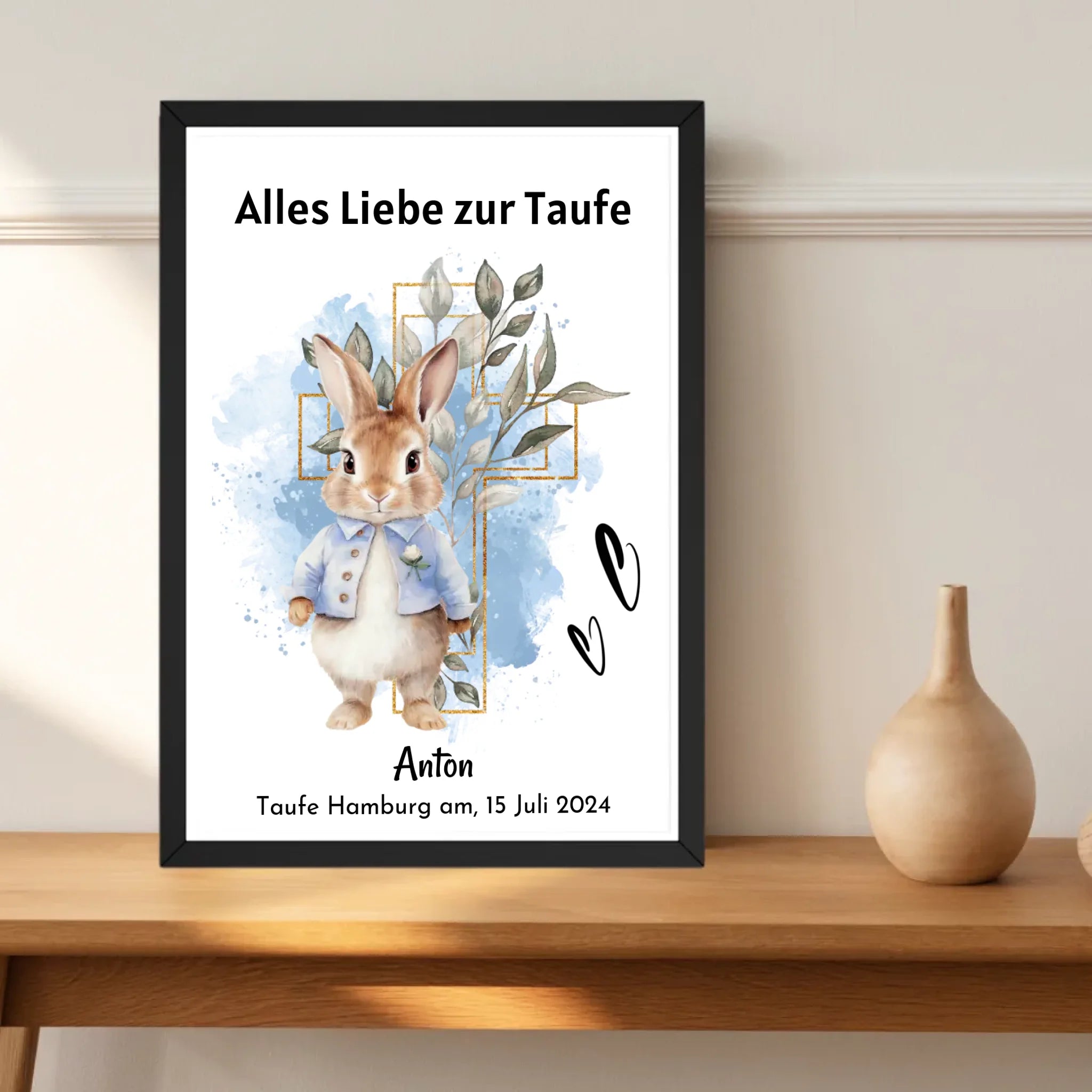 Junge Taufe Geschenk Bild / Poster / Karte personalisiert - Cantty