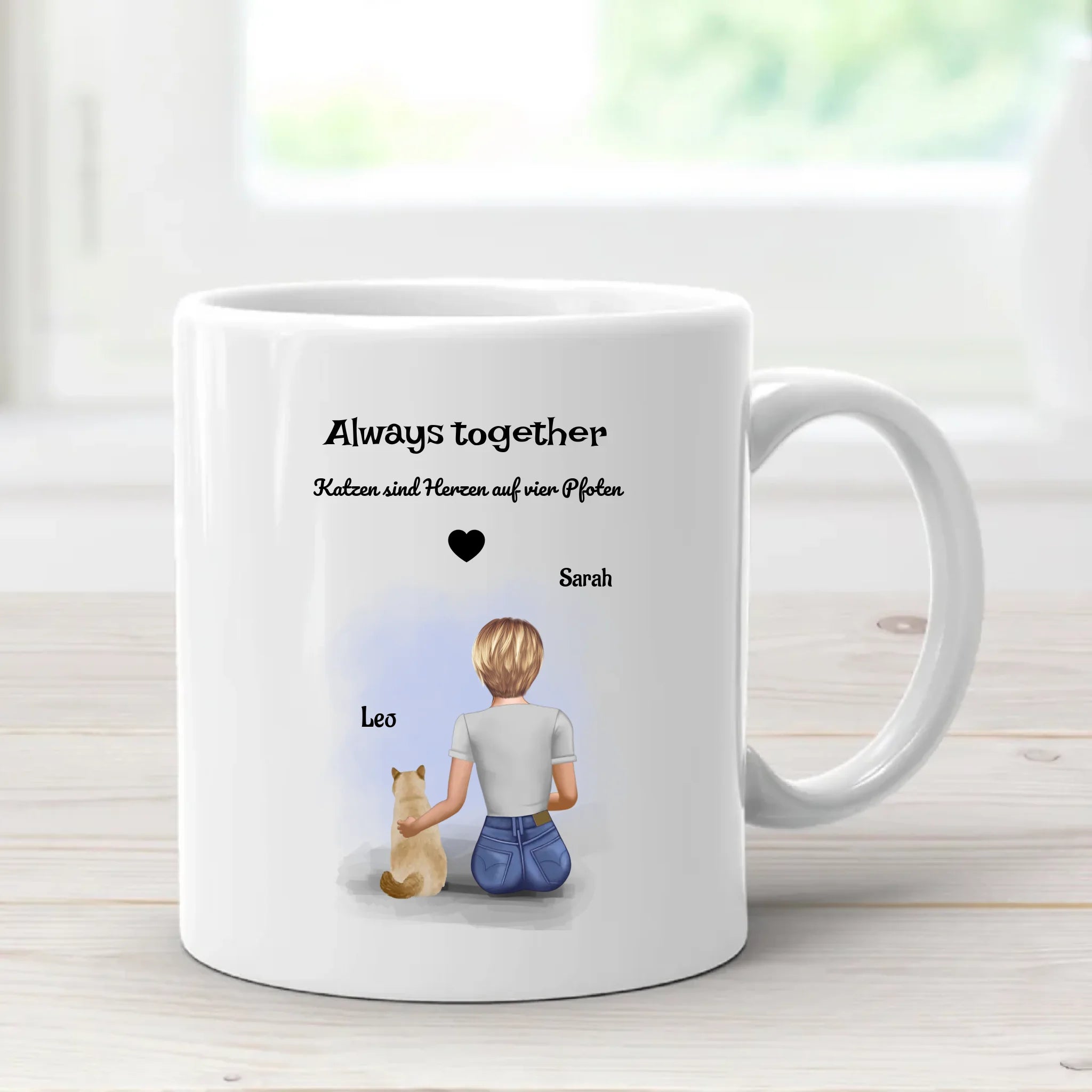 Katzenmama Geschenk Tasse Bild mit Katze und Frauchen - Cantty