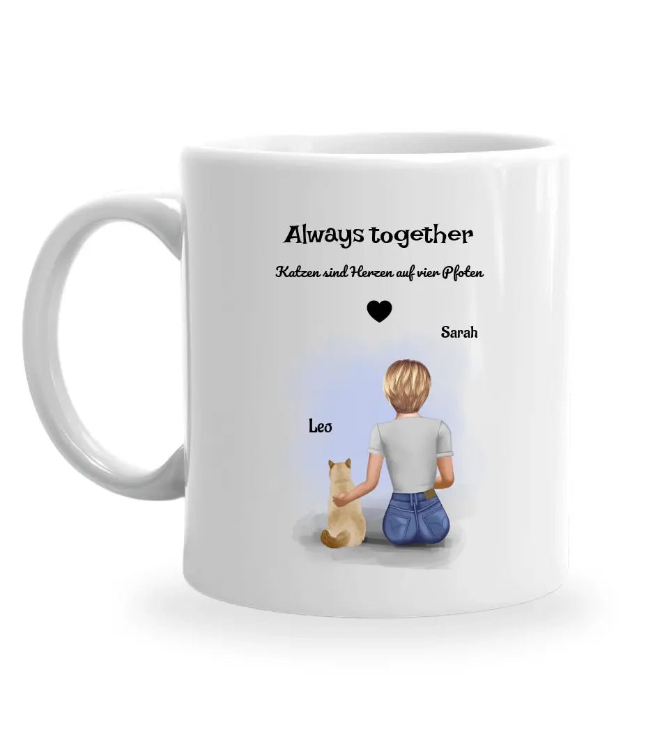 Katzenmama Geschenk Tasse Bild mit Katze und Frauchen - Cantty