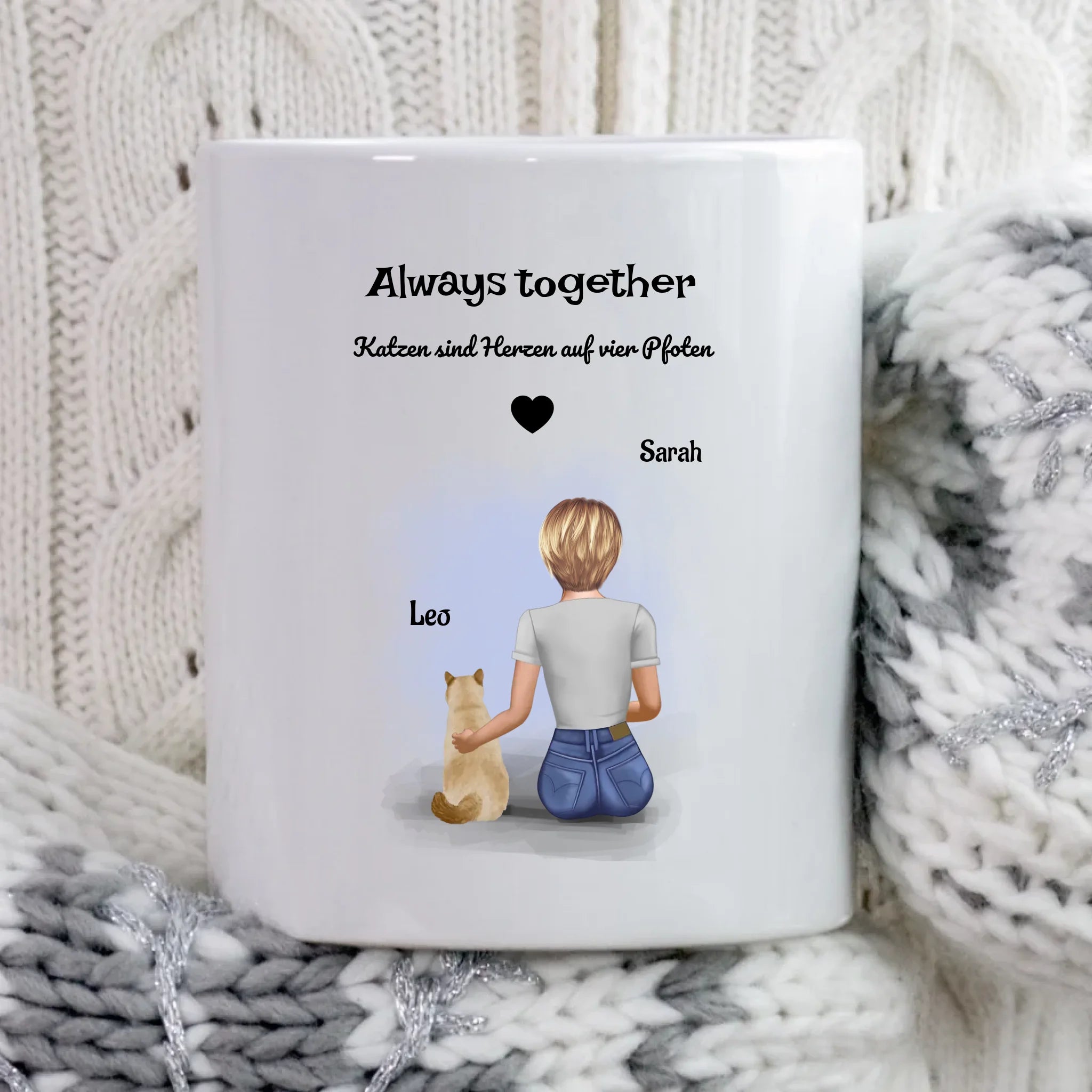 Katzenmama Geschenk Tasse Bild mit Katze und Frauchen - Cantty