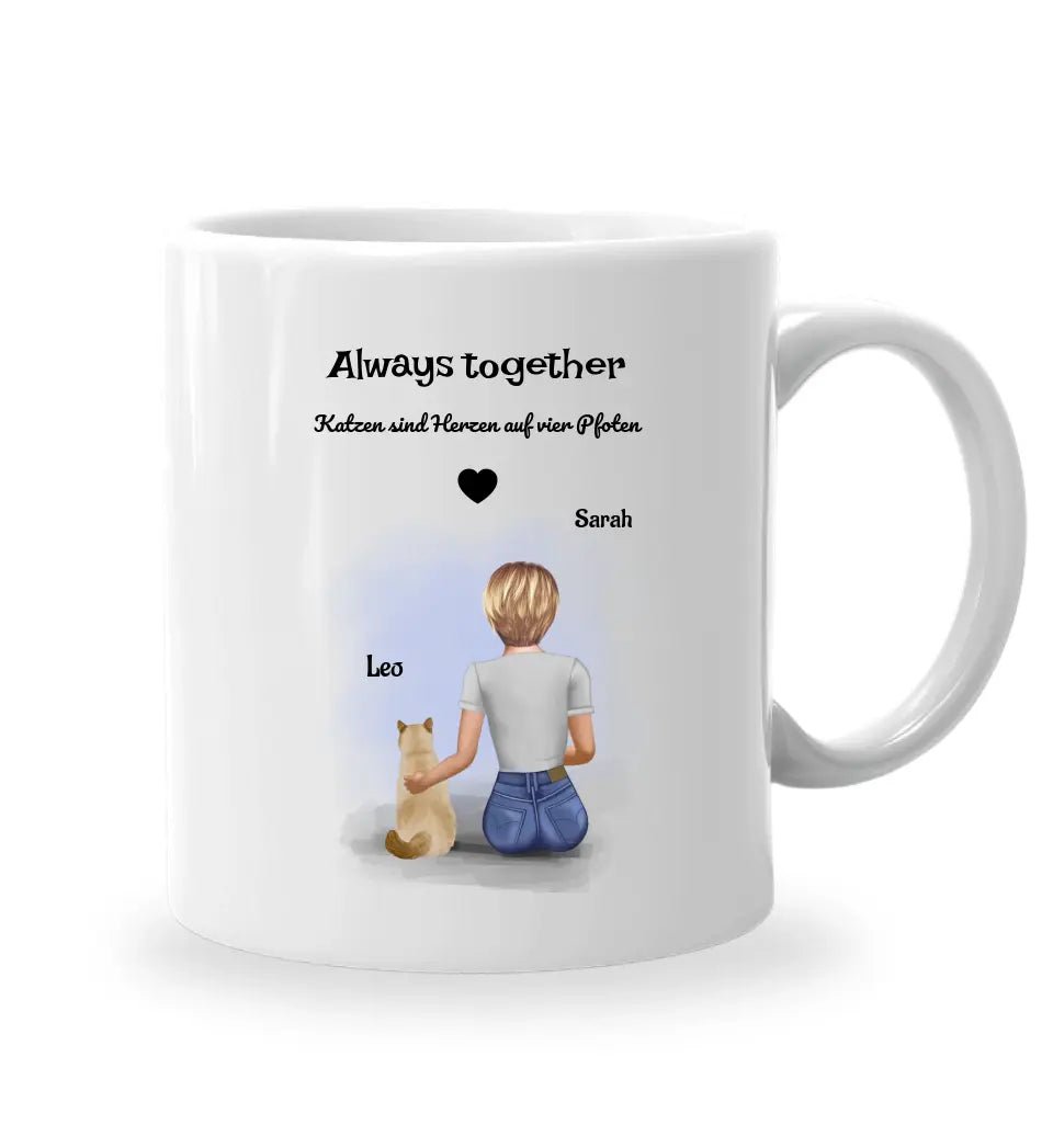 Katzenmama Geschenk Tasse Bild mit Katze und Frauchen - Cantty