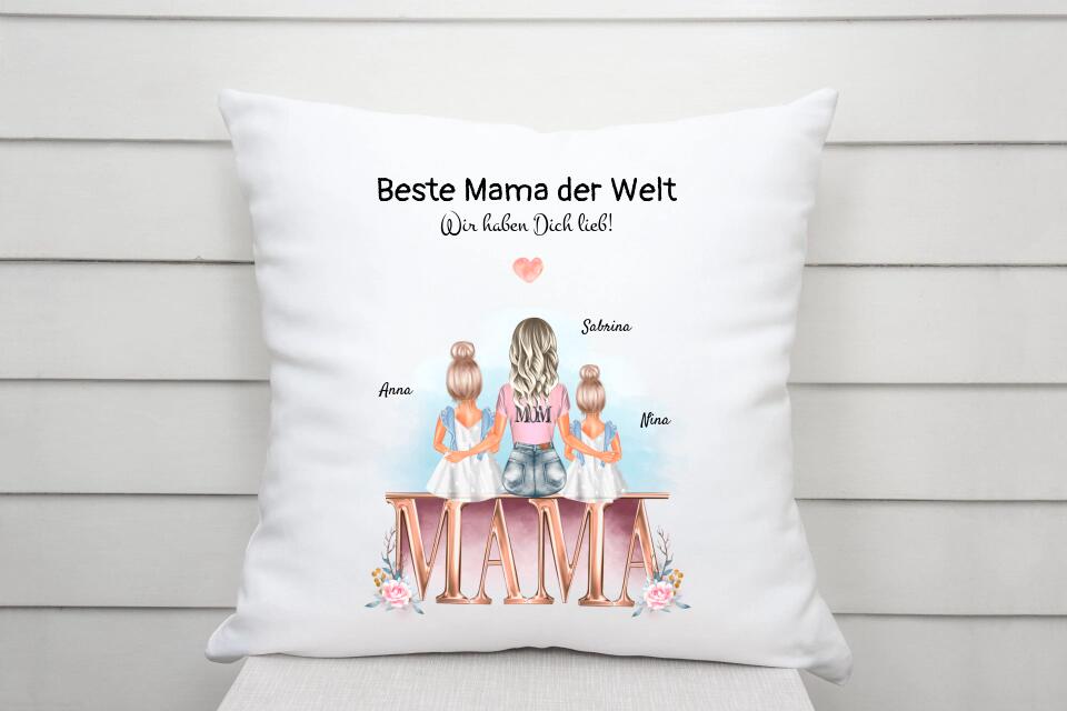 Kissen Mutter 2 Töchter Geschenk Bild personalisiert - Cantty
