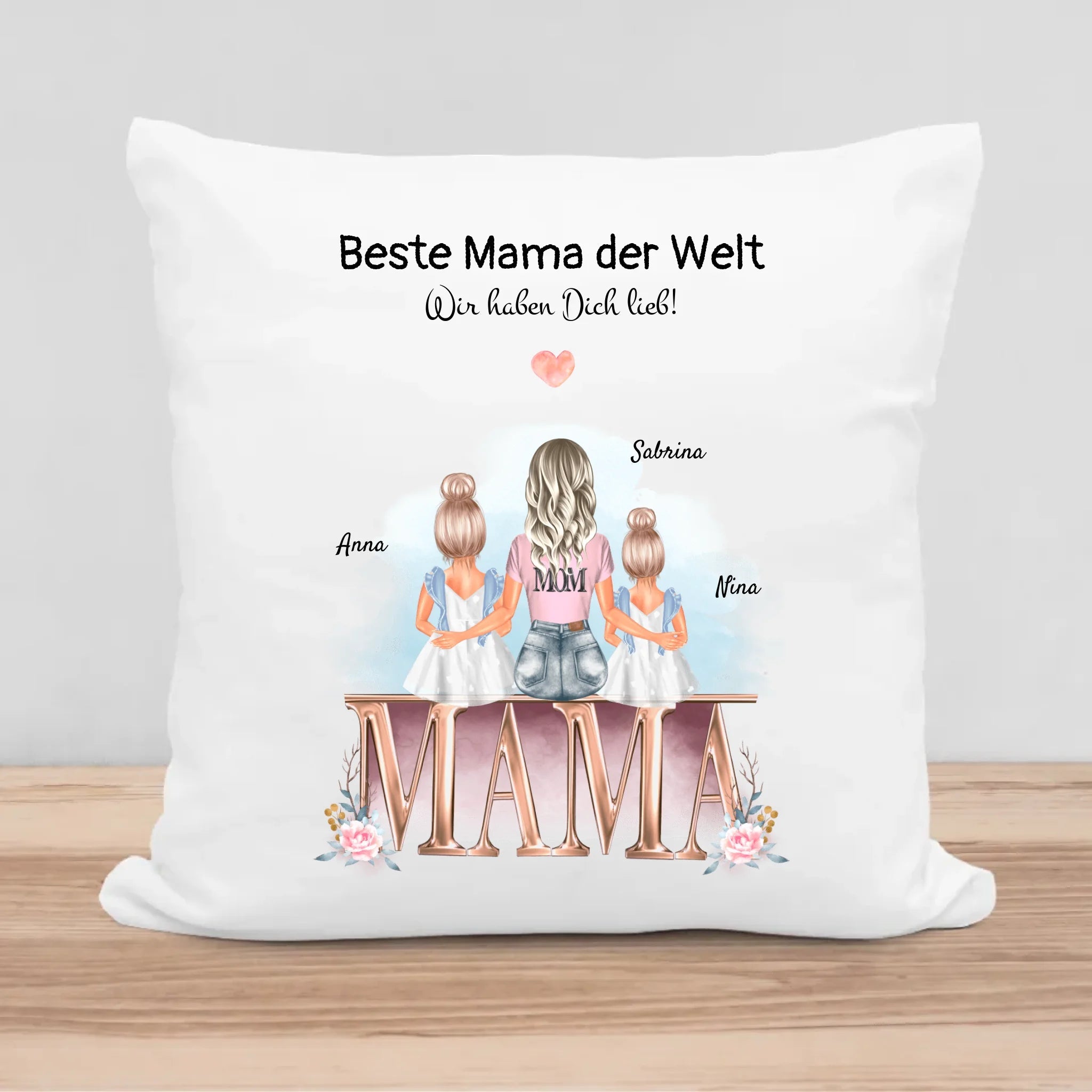 Kissen Mutter 2 Töchter Geschenk Bild personalisiert - Cantty