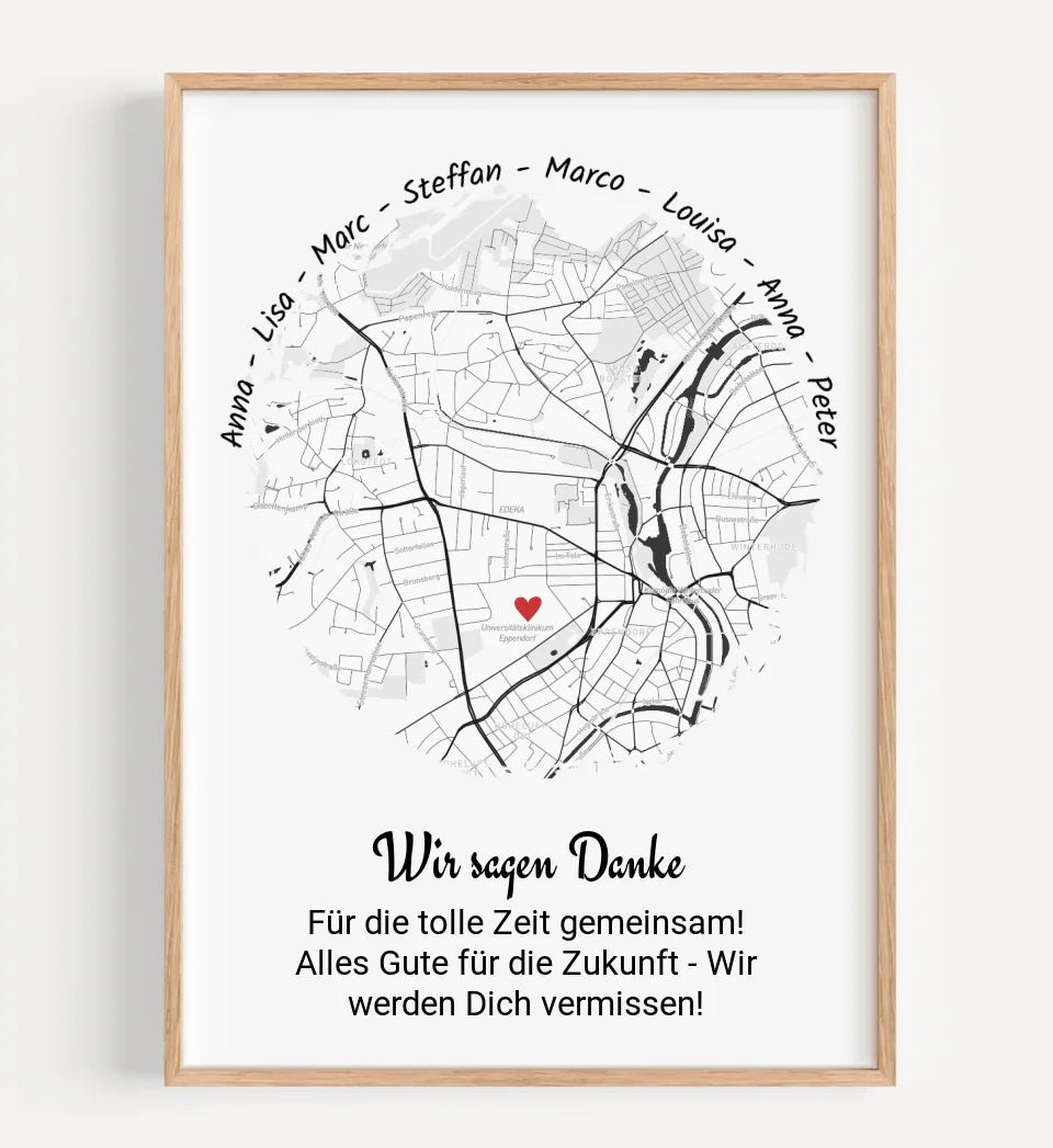 Kollegin Abschiedsgeschenk Koordinaten Stadtkarte Poster von Kollegen personalisiert - Cantty