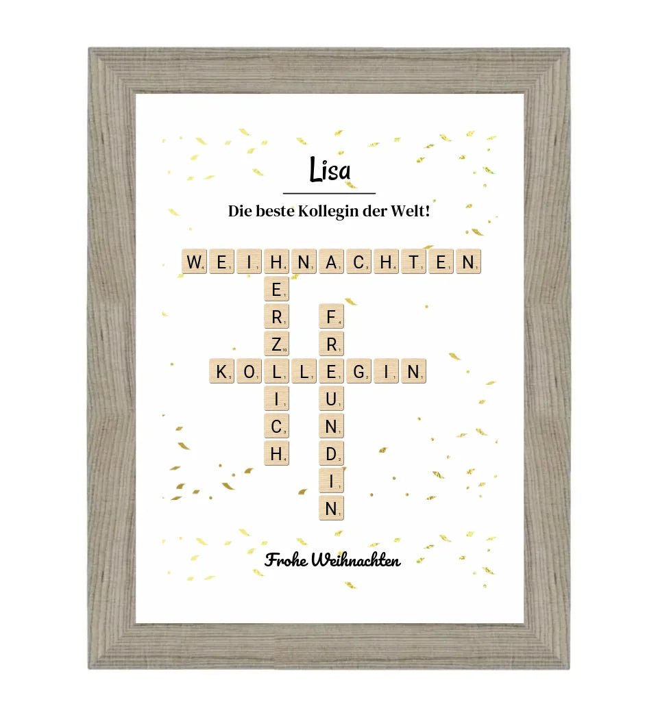 Kollegin Weihnachtsgeschenk Bild Scrabble Style personalisierbar - Cantty