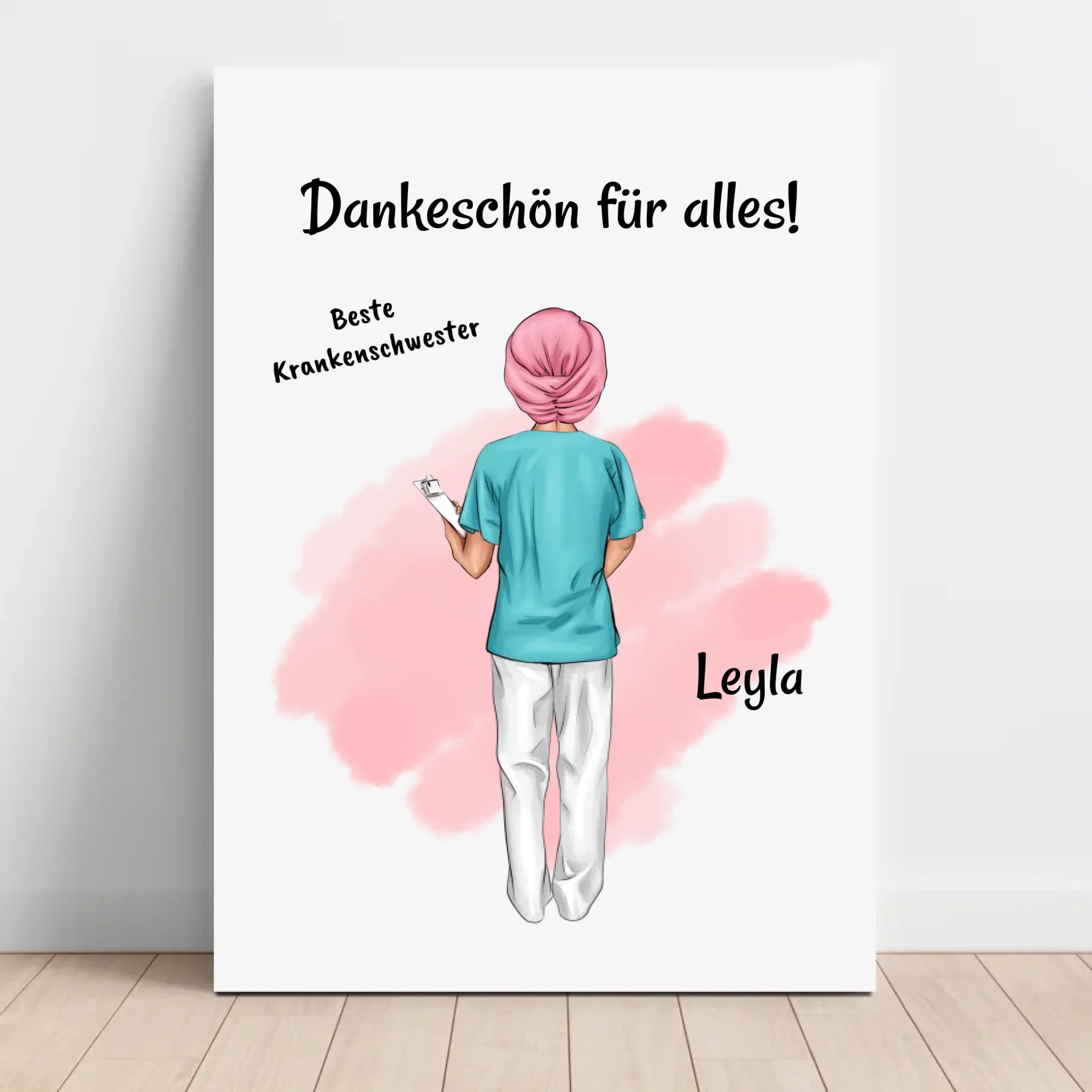 Krankenschwester mit Kopftuch Leinwand Geschenk personalisiert - Cantty