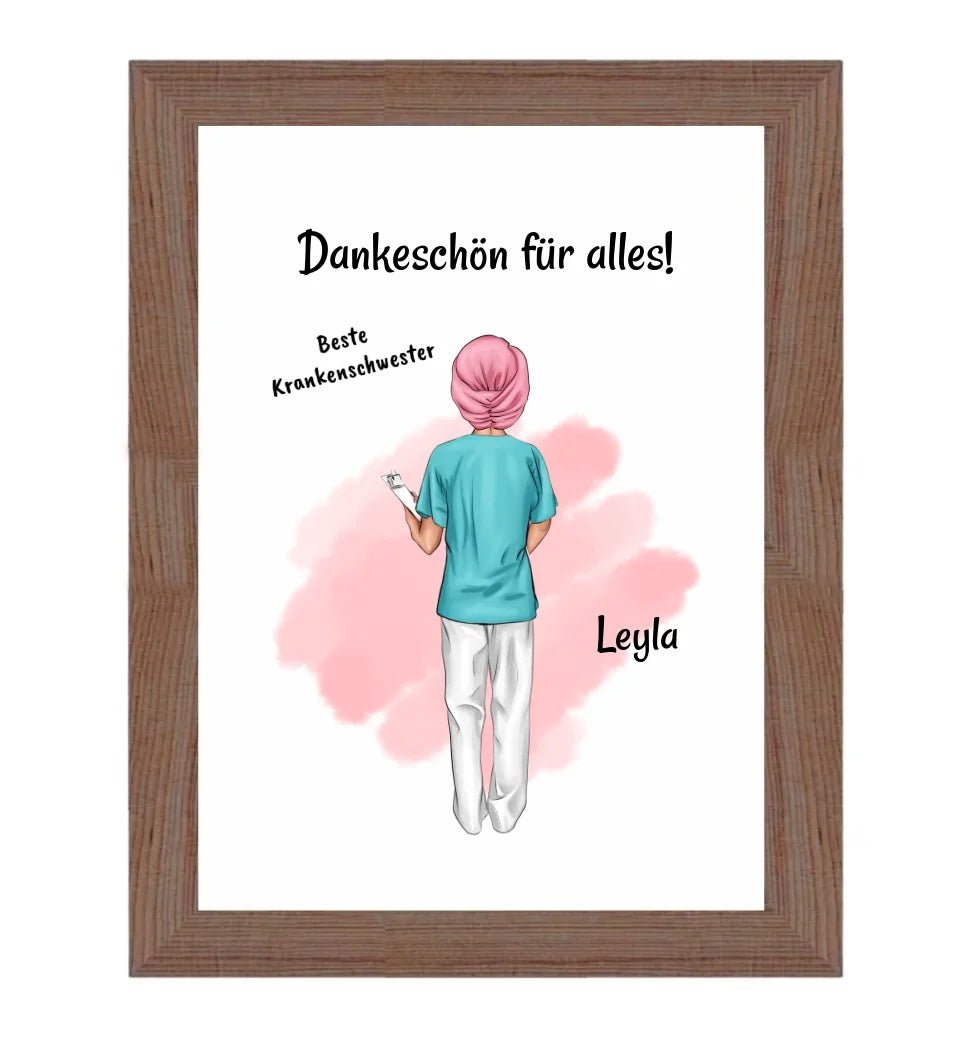 Krankenschwester mit Kopftuch Poster personalisiert - Cantty