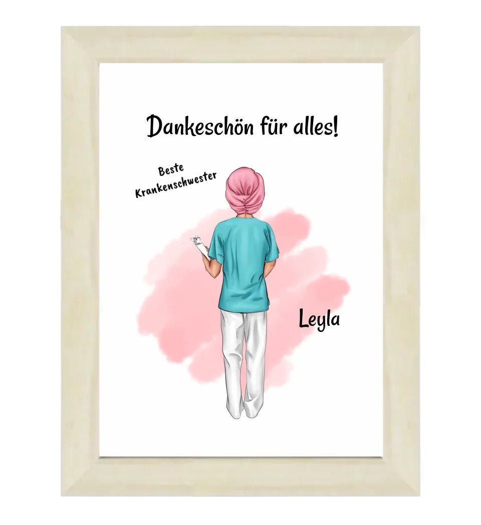 Krankenschwester mit Kopftuch Poster personalisiert - Cantty