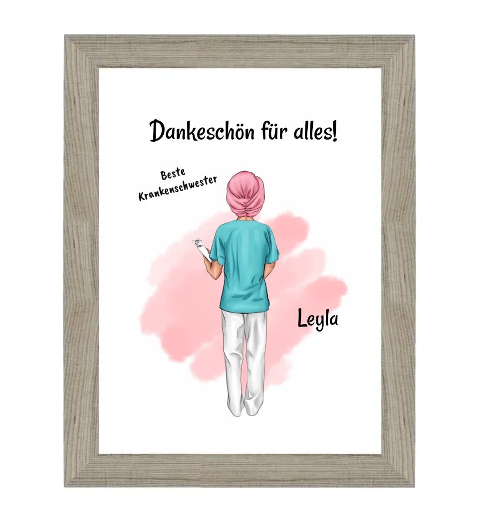 Krankenschwester mit Kopftuch Poster personalisiert - Cantty