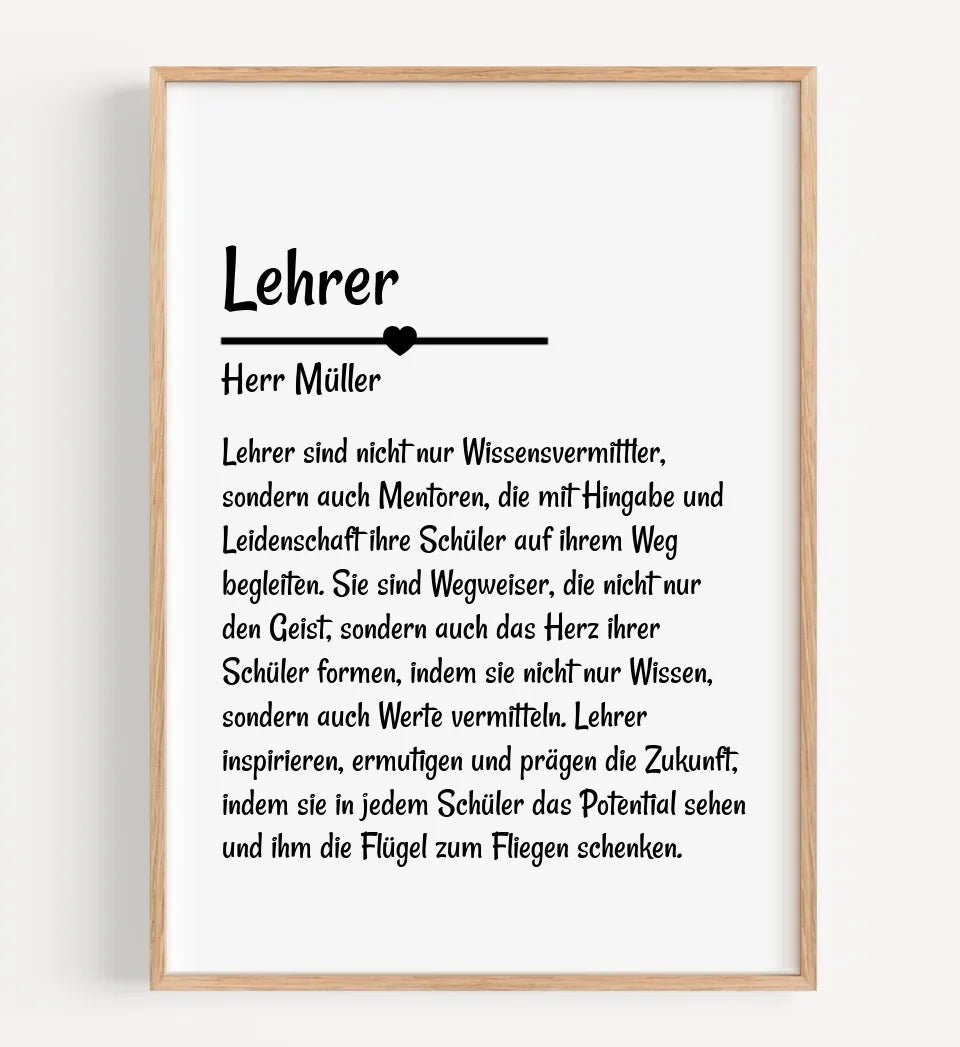 Lehrer Definition Poster Geschenk personalisiert - Cantty