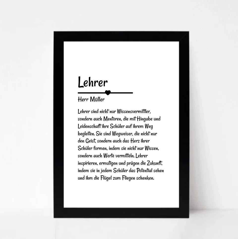 Lehrer Definition Poster Geschenk personalisiert - Cantty