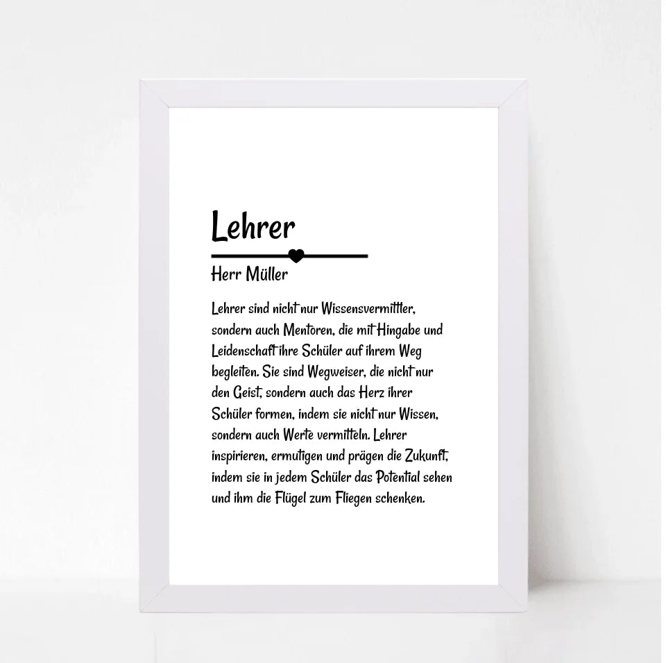 Lehrer Definition Poster Geschenk personalisiert - Cantty