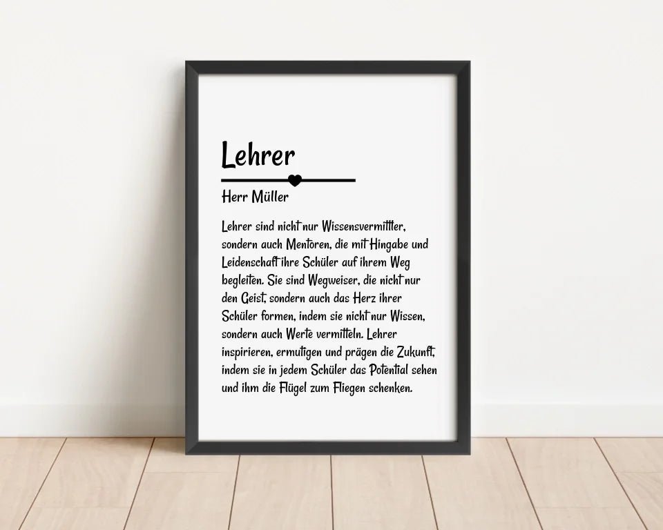 Lehrer Definition Poster Geschenk personalisiert - Cantty