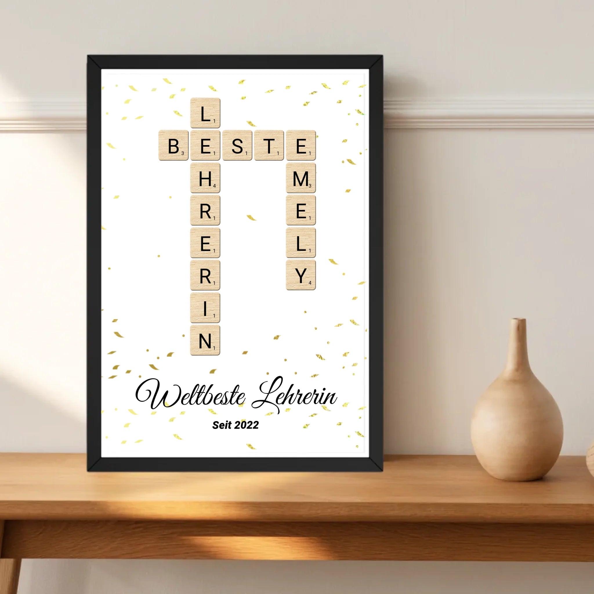 Lehrerin Weihnachtsgeschenk Scrabble Wort Poster personalisierbar - Cantty