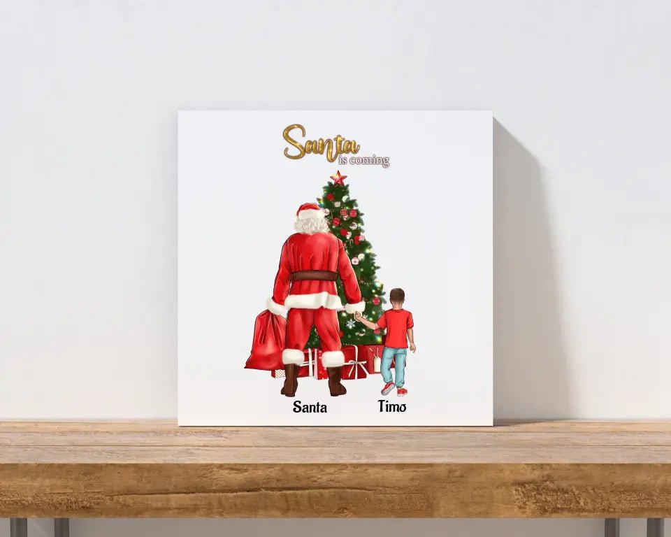 Leinwand kleiner Junge und Weihnachtsmann Bild Geschenk - Cantty