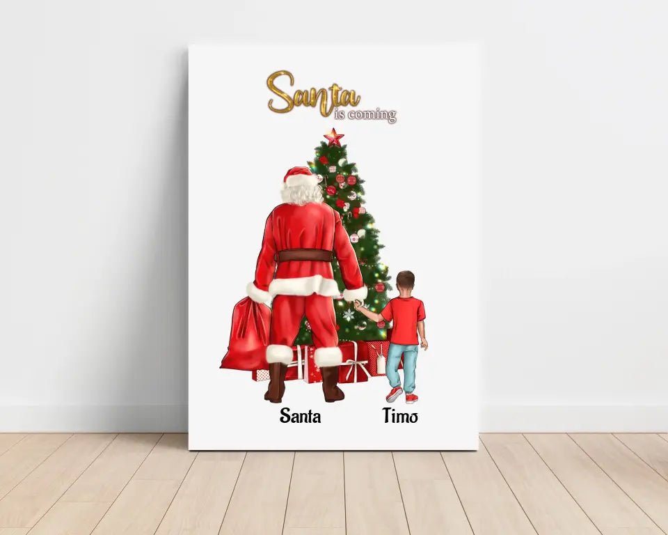 Leinwand kleiner Junge und Weihnachtsmann Bild Geschenk - Cantty