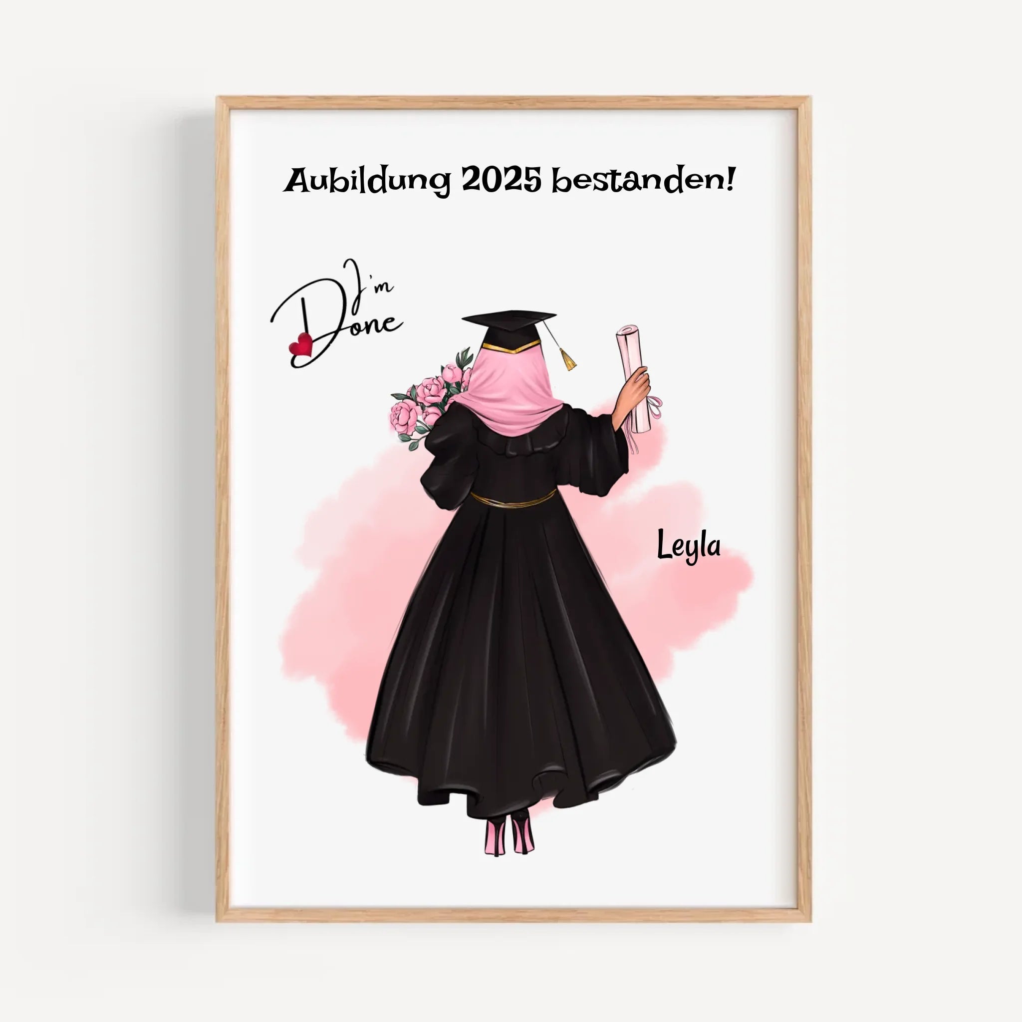 Mädchen mit Kopftuch Muslimin Ausbildung Abschlussgeschenk Poster personalisiert - Cantty