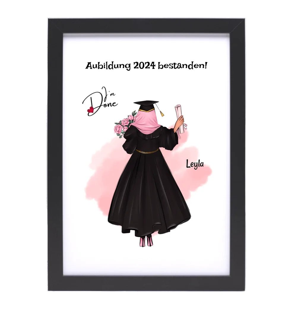 Mädchen mit Kopftuch Muslimin Ausbildung Abschlussgeschenk Poster personalisiert - Cantty