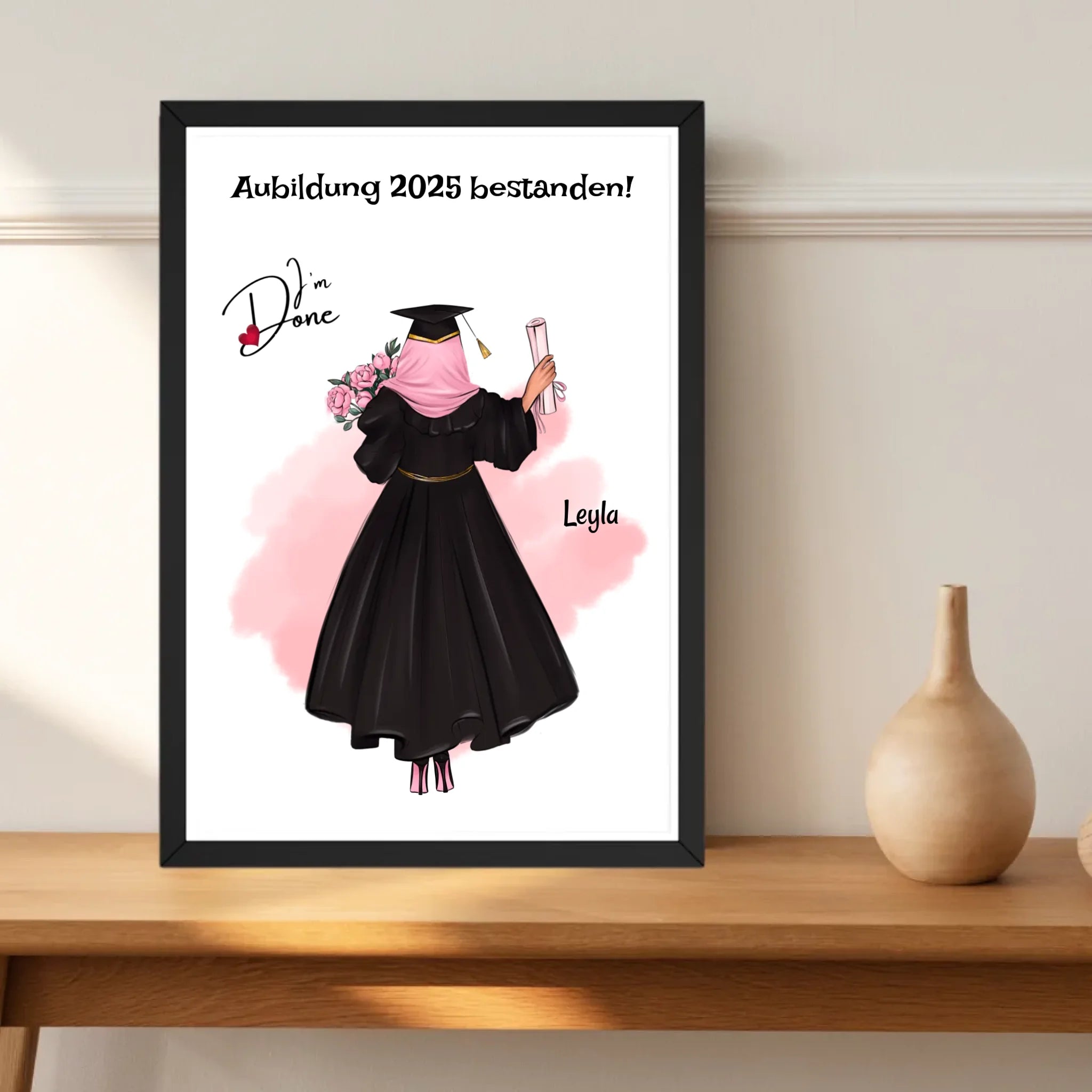 Mädchen mit Kopftuch Muslimin Ausbildung Abschlussgeschenk Poster personalisiert - Cantty