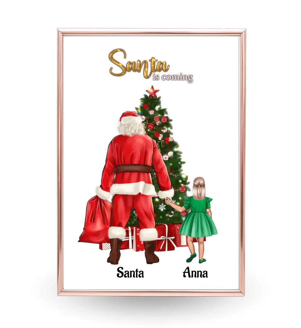 Mädchen und Weihnachtsmann Bild Geschenk personalisiert - Cantty