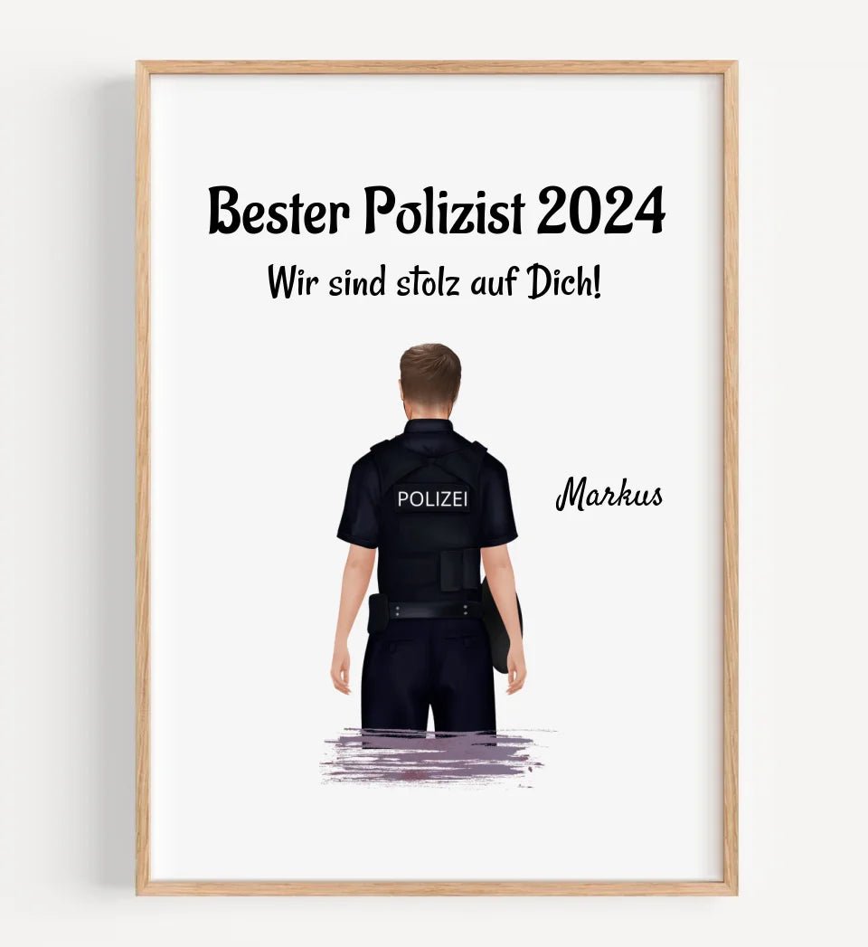 Mann Polizei Ausbildung bestanden & Beförderung Bild Geschenk personalisiert - Cantty