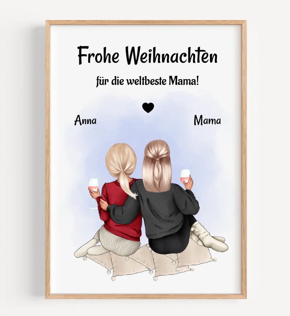 Mutter Tochter Bild Weihnachtsgeschnek Poster personalisiert - Cantty