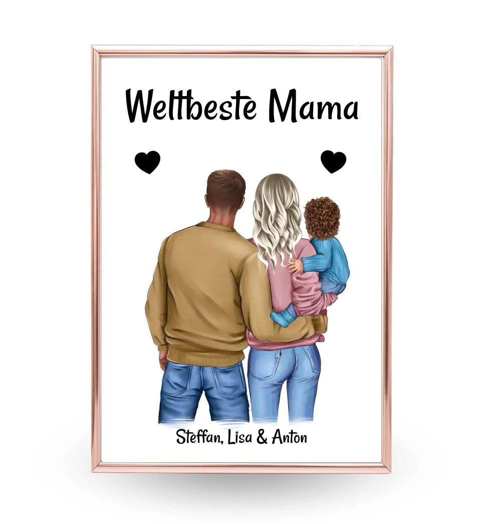 Muttertag Poster Mama Papa und kleines Kind personalisiert - Cantty