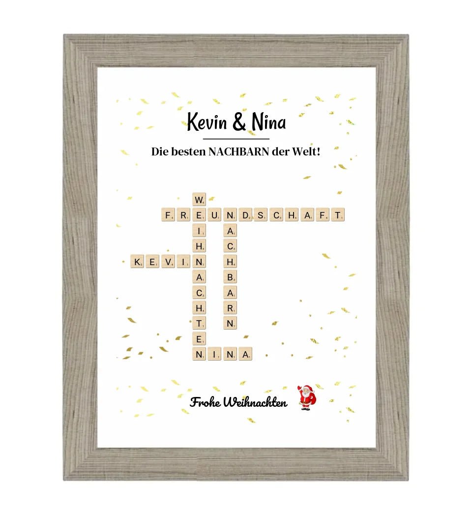 Nachbarn Weihnachtsgeschenk Bild Scrabble Style personalisierbar - Cantty