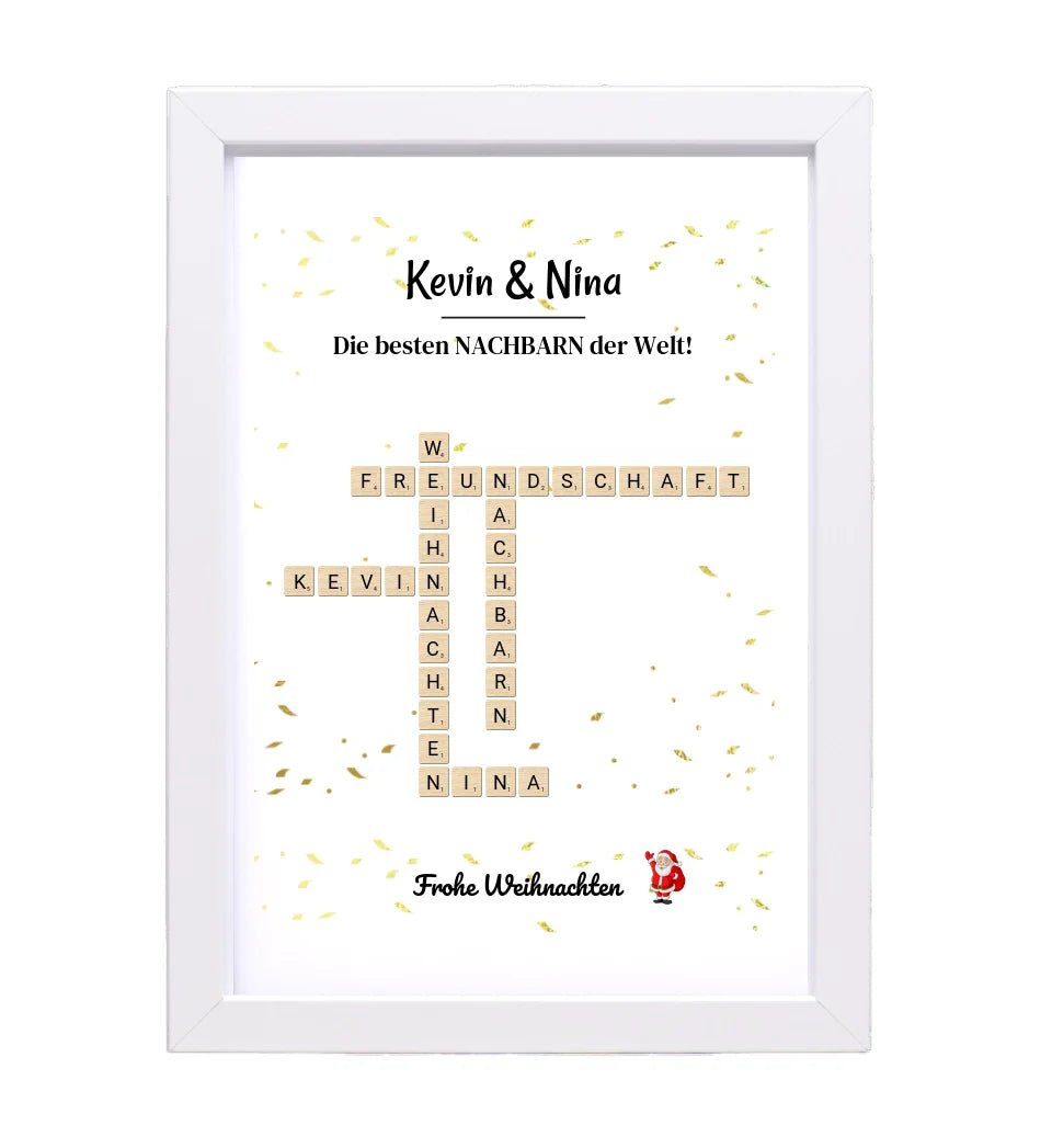 Nachbarn Weihnachtsgeschenk Bild Scrabble Style personalisierbar - Cantty