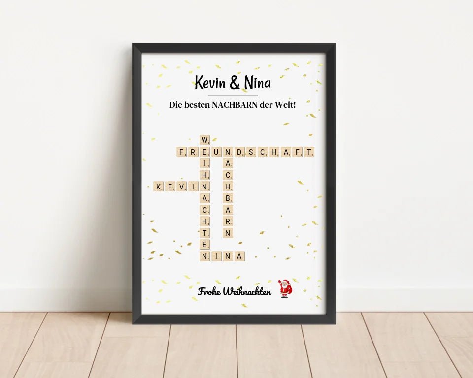 Nachbarn Weihnachtsgeschenk Bild Scrabble Style personalisierbar - Cantty