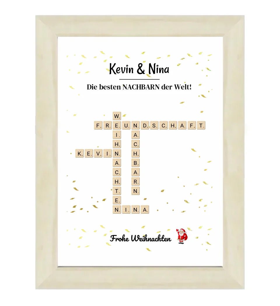 Nachbarn Weihnachtsgeschenk Bild Scrabble Style personalisierbar - Cantty