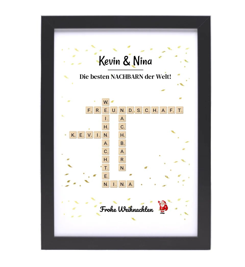 Nachbarn Weihnachtsgeschenk Bild Scrabble Style personalisierbar - Cantty