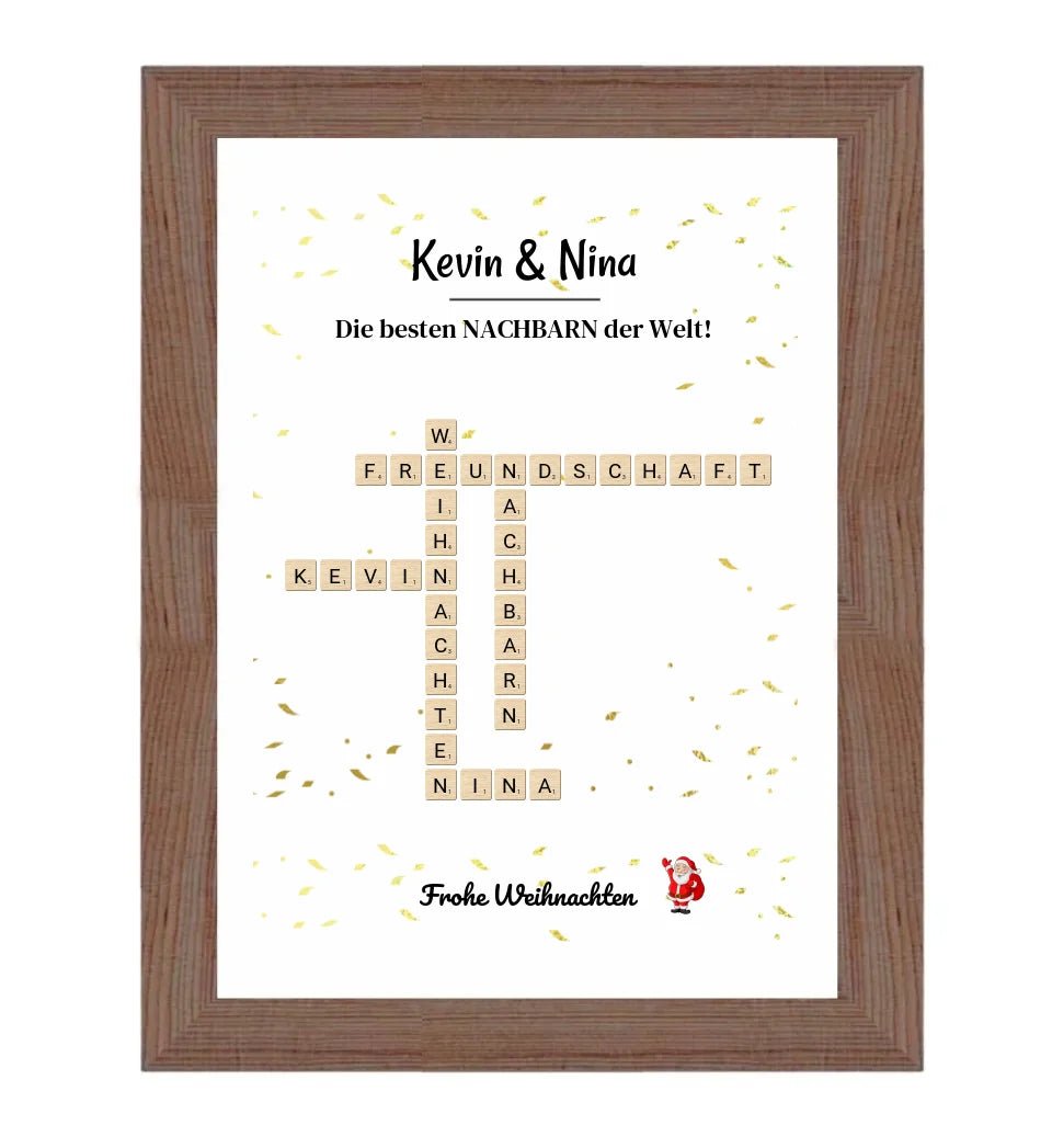 Nachbarn Weihnachtsgeschenk Bild Scrabble Style personalisierbar - Cantty