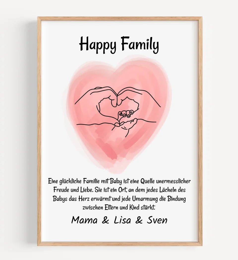 Neugeborenes Baby Poster Geschenk Linien Hände Mama Papa und Baby Personalisiert - Cantty