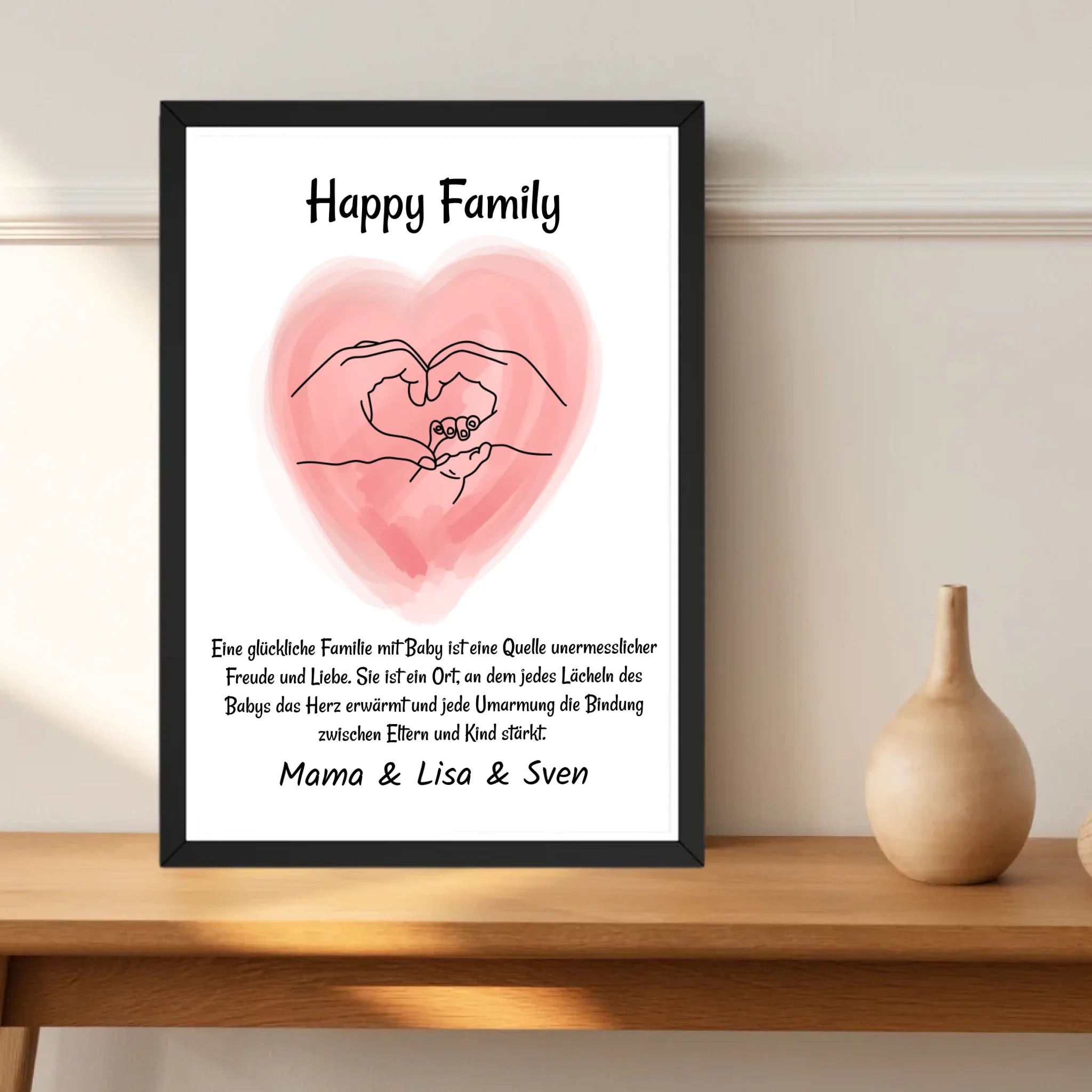 Neugeborenes Baby Poster Geschenk Linien Hände Mama Papa und Baby Personalisiert - Cantty