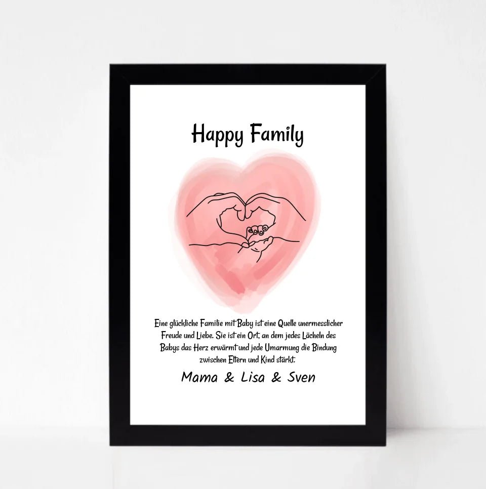 Neugeborenes Baby Poster Geschenk Linien Hände Mama Papa und Baby Personalisiert - Cantty