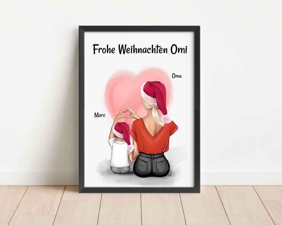 Oma & Enkel Junge Bild Weihnachtsgeschenk Poster personalisiert - Cantty