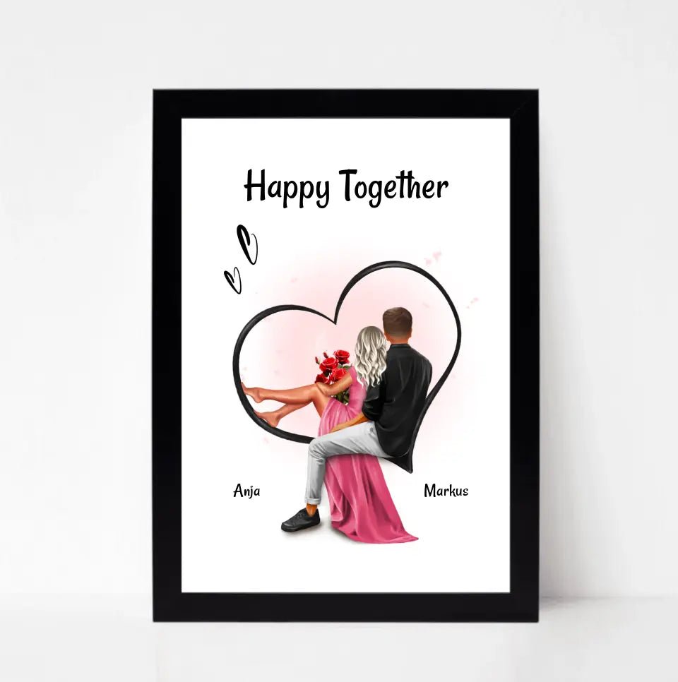 Paar Bild Geschenk für Freundin zum Jahrestag & Hochzeitstag personalisiert - Cantty