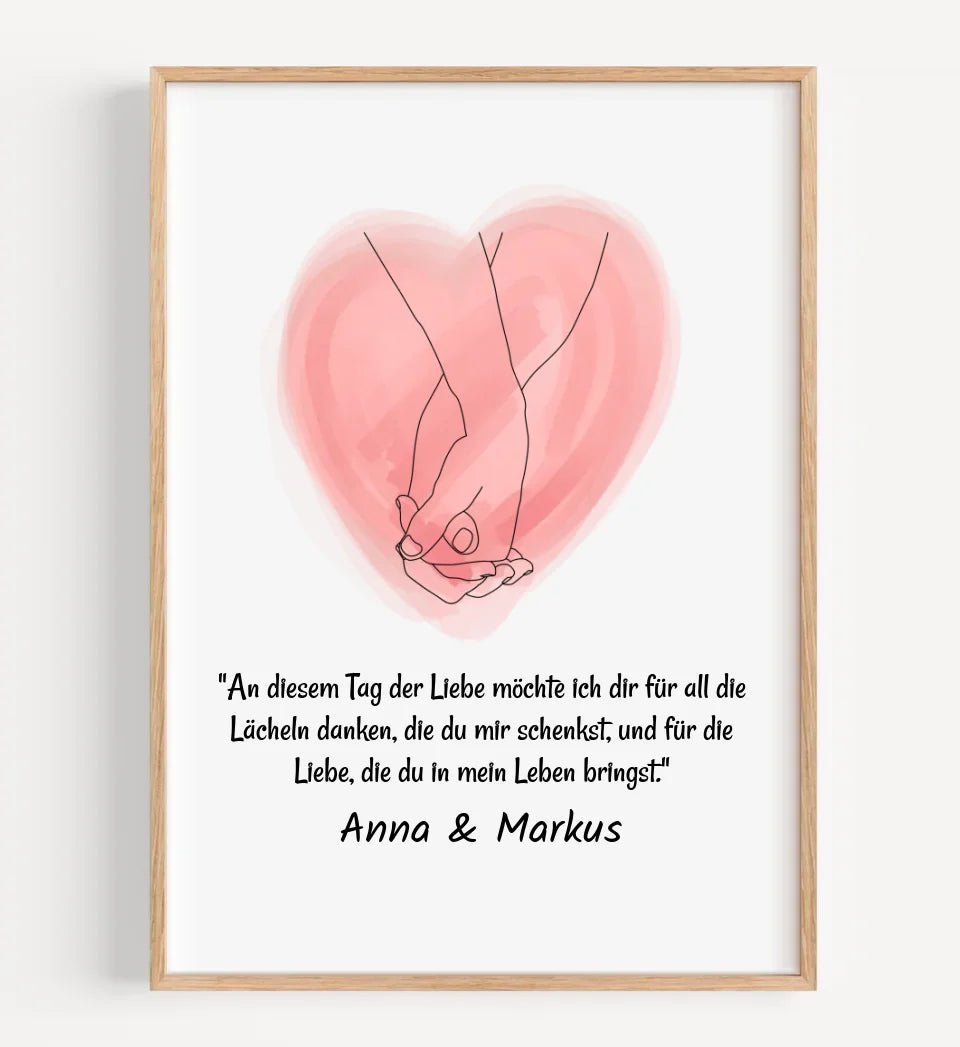 Paar Poster mit Spruch und Linie Hände personalisiert - Cantty