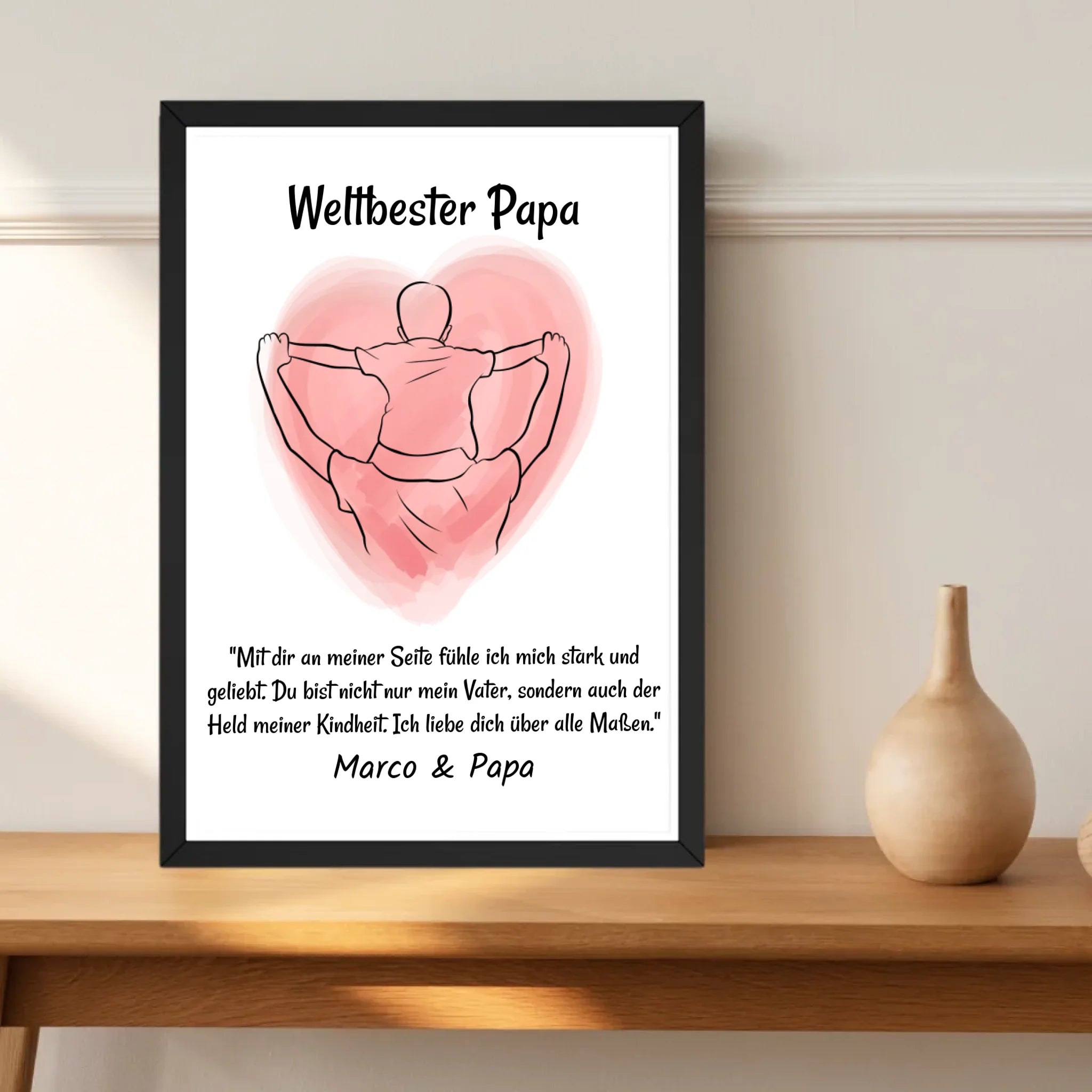 Papa Kind Linienkust Poster Geschenk personalisiert mit Spruch für Vater zum Geburtstag, Vatertag oder Weihnachten - Cantty