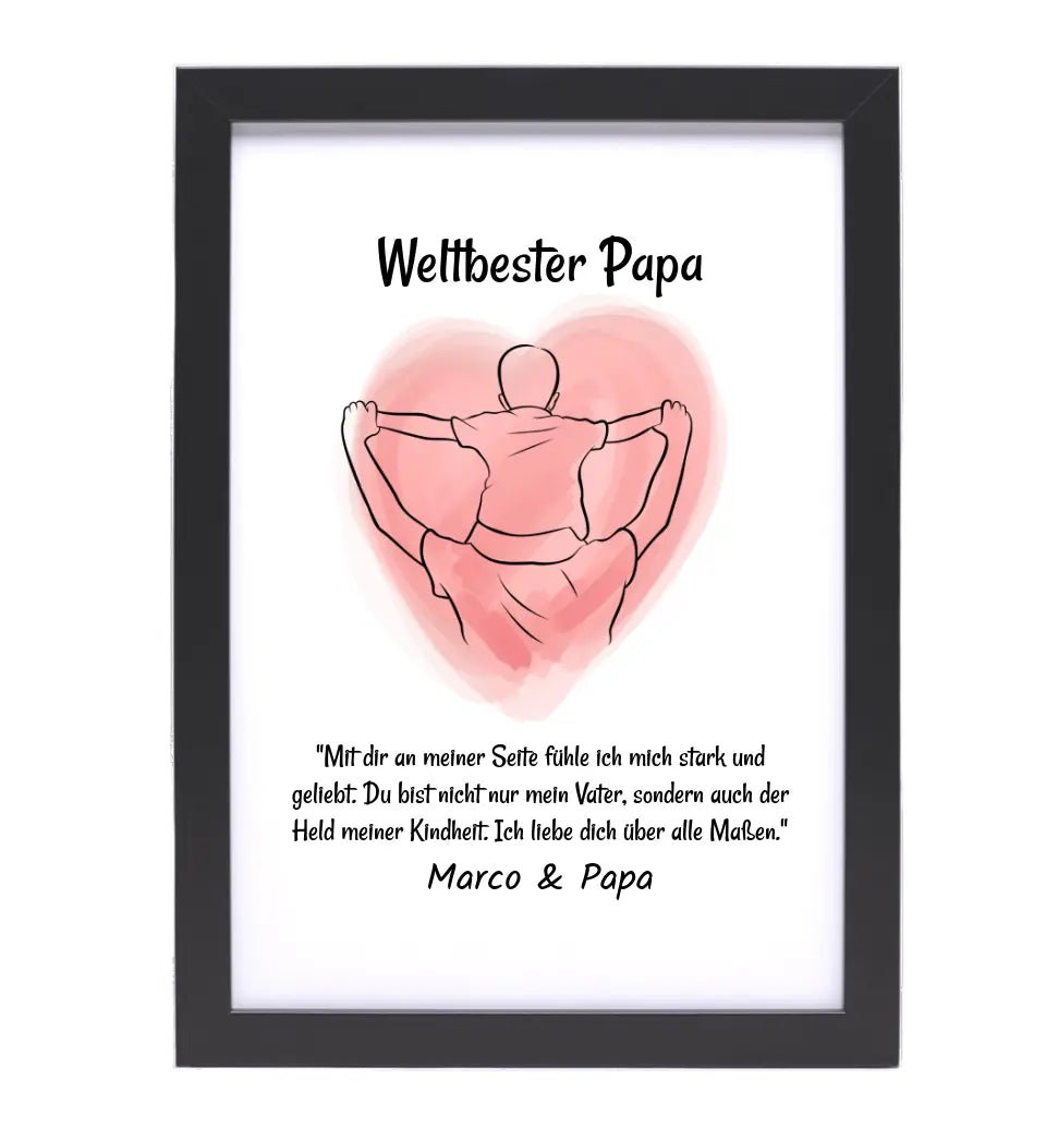Papa Kind Linienkust Poster Geschenk personalisiert mit Spruch für Vater zum Geburtstag, Vatertag oder Weihnachten - Cantty