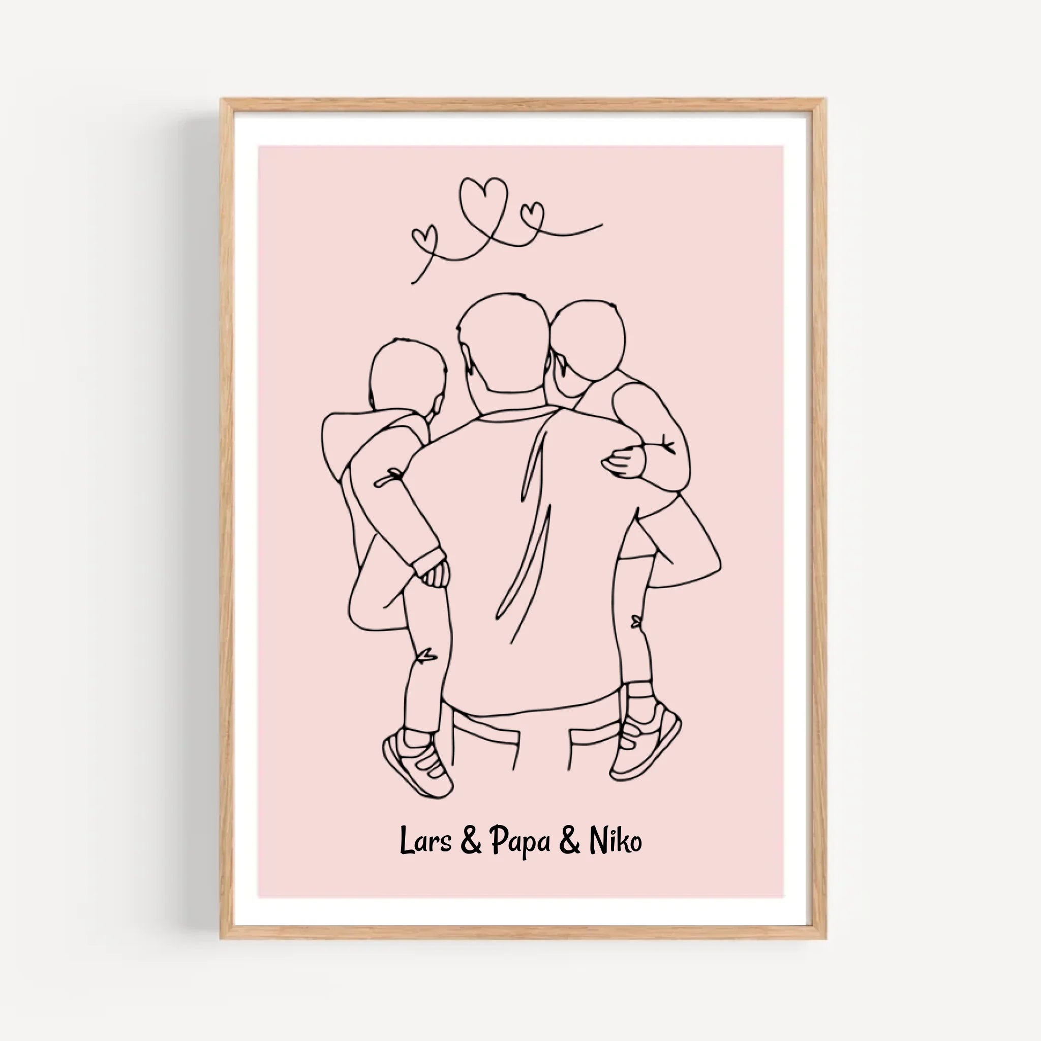 Papa und 2 kleine Söhne im Arm Linienkunst Poster Geschenk für Vater personalisiert - Cantty