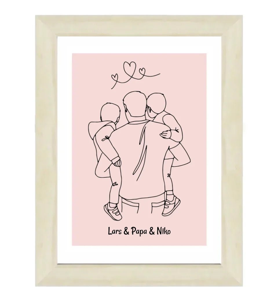 Papa und 2 kleine Söhne im Arm Linienkunst Poster Geschenk für Vater personalisiert - Cantty