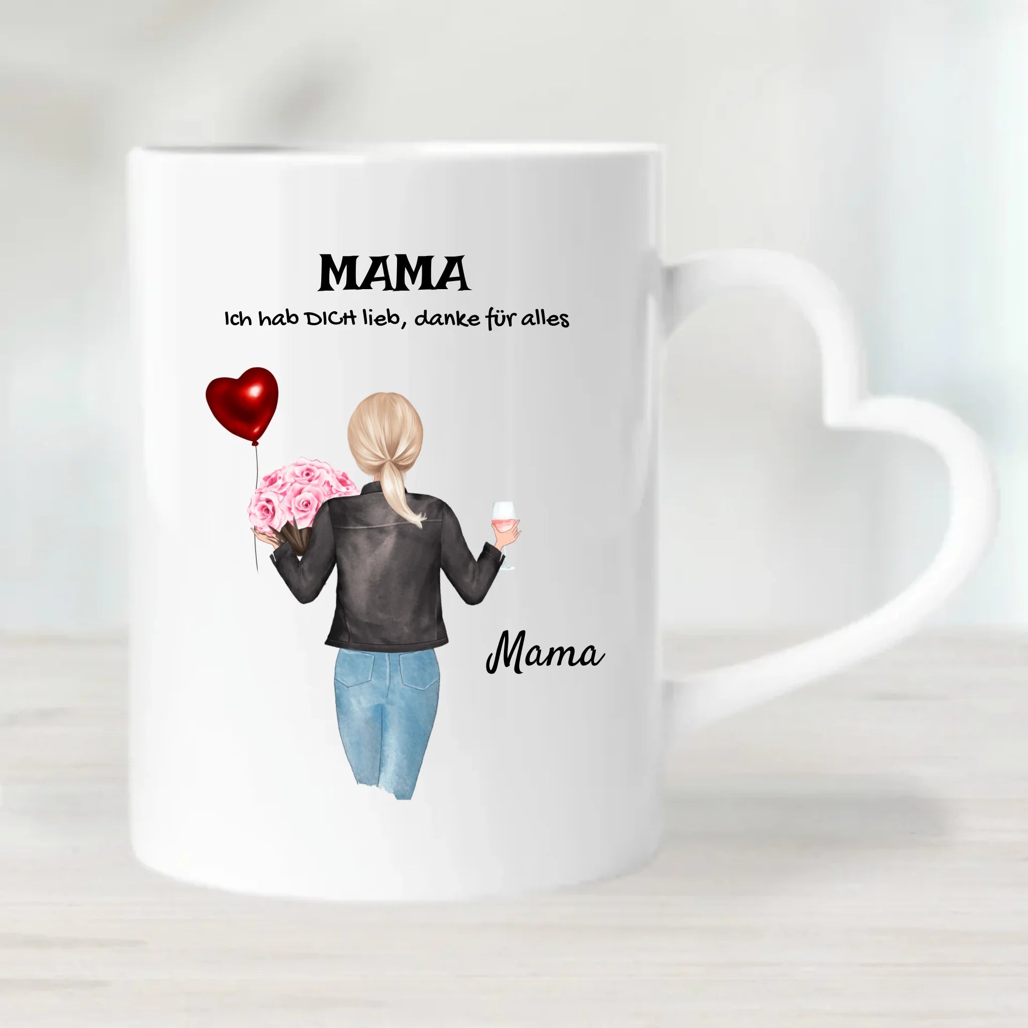 Personalisierte Tasse für Mama mit Herz Henkel - Cantty