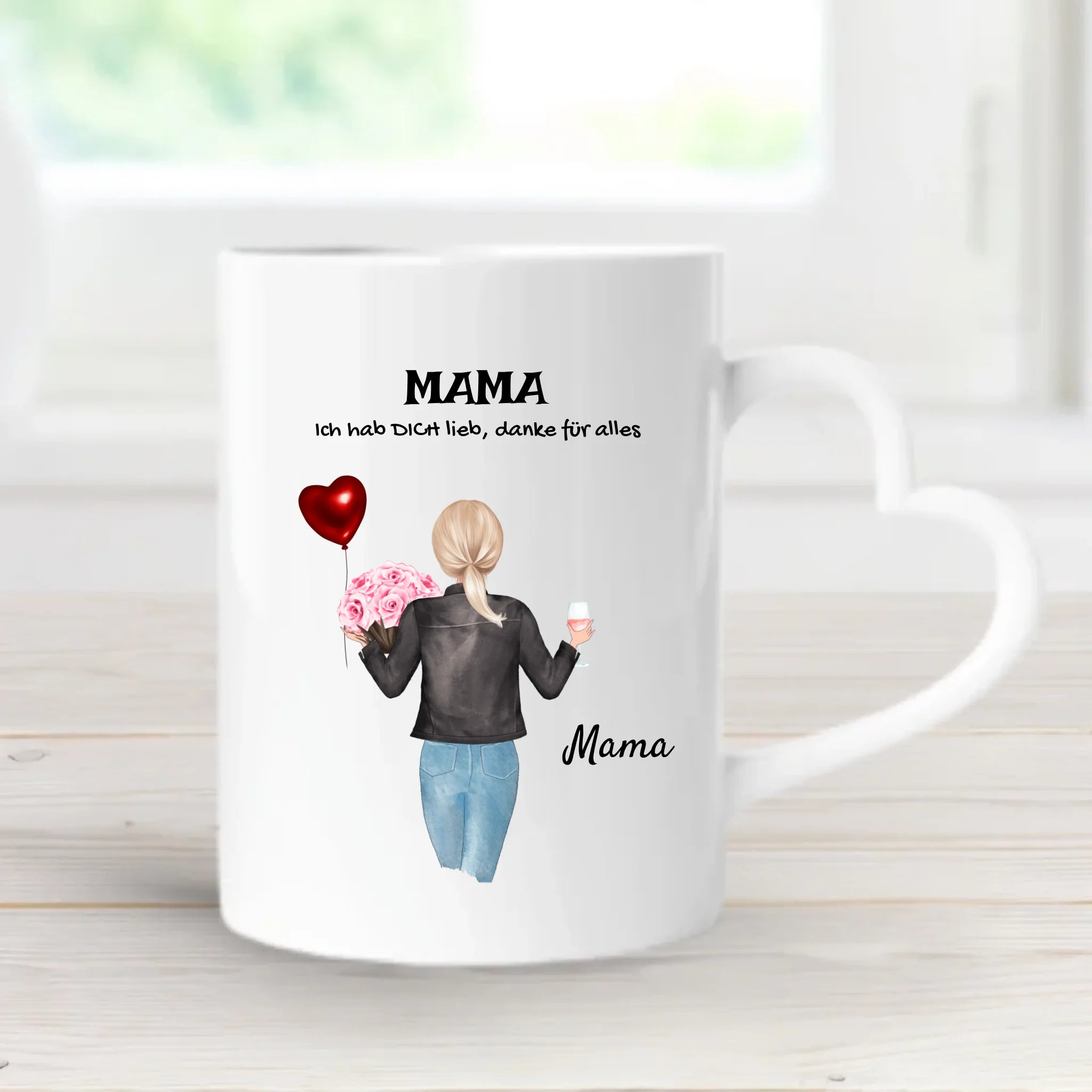 Personalisierte Tasse für Mama mit Herz Henkel - Cantty