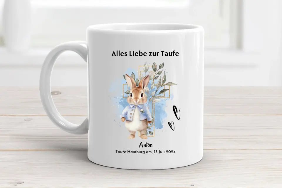 Personalisierte Tasse zur Taufe für Jungen - Cantty