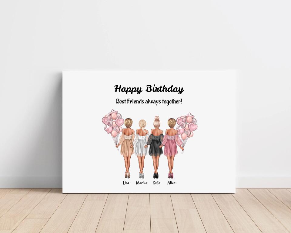 Personalisiertes 4 Freundinnen Leinwandbild Geschenk - Cantty