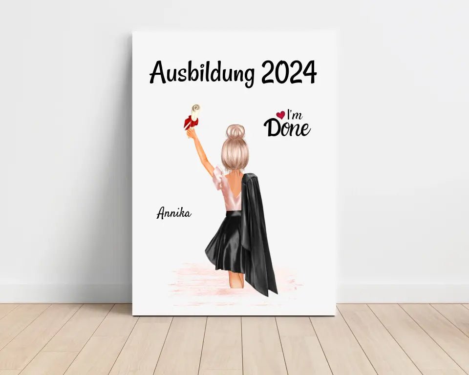 Personalisiertes Geschenk Leinwandbild Mädchen Ausbildung bestanden - Cantty